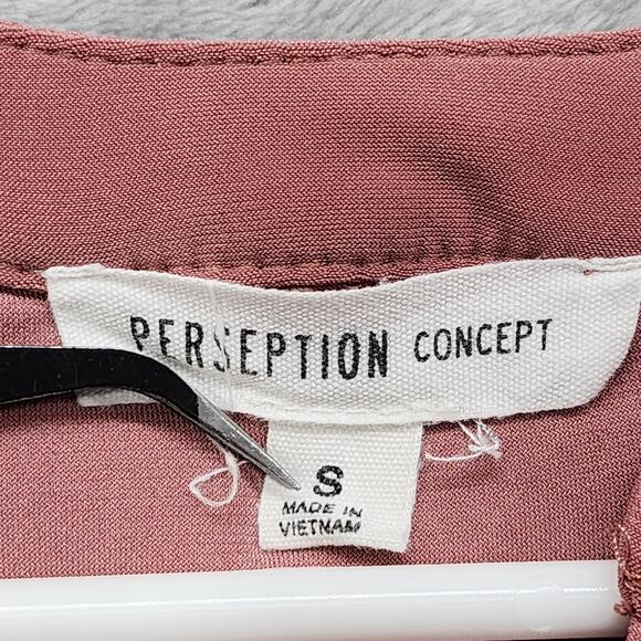 Perseption Concept Top Womens S Pink Short Sleeve Button Front Ruffled Preppy - Picture 4 of 8